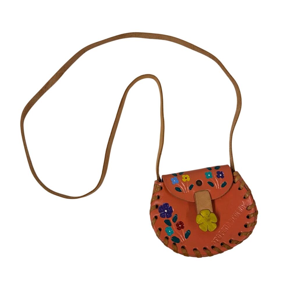 Vintage Hand Tooled Small Leather Floral Purse Bag